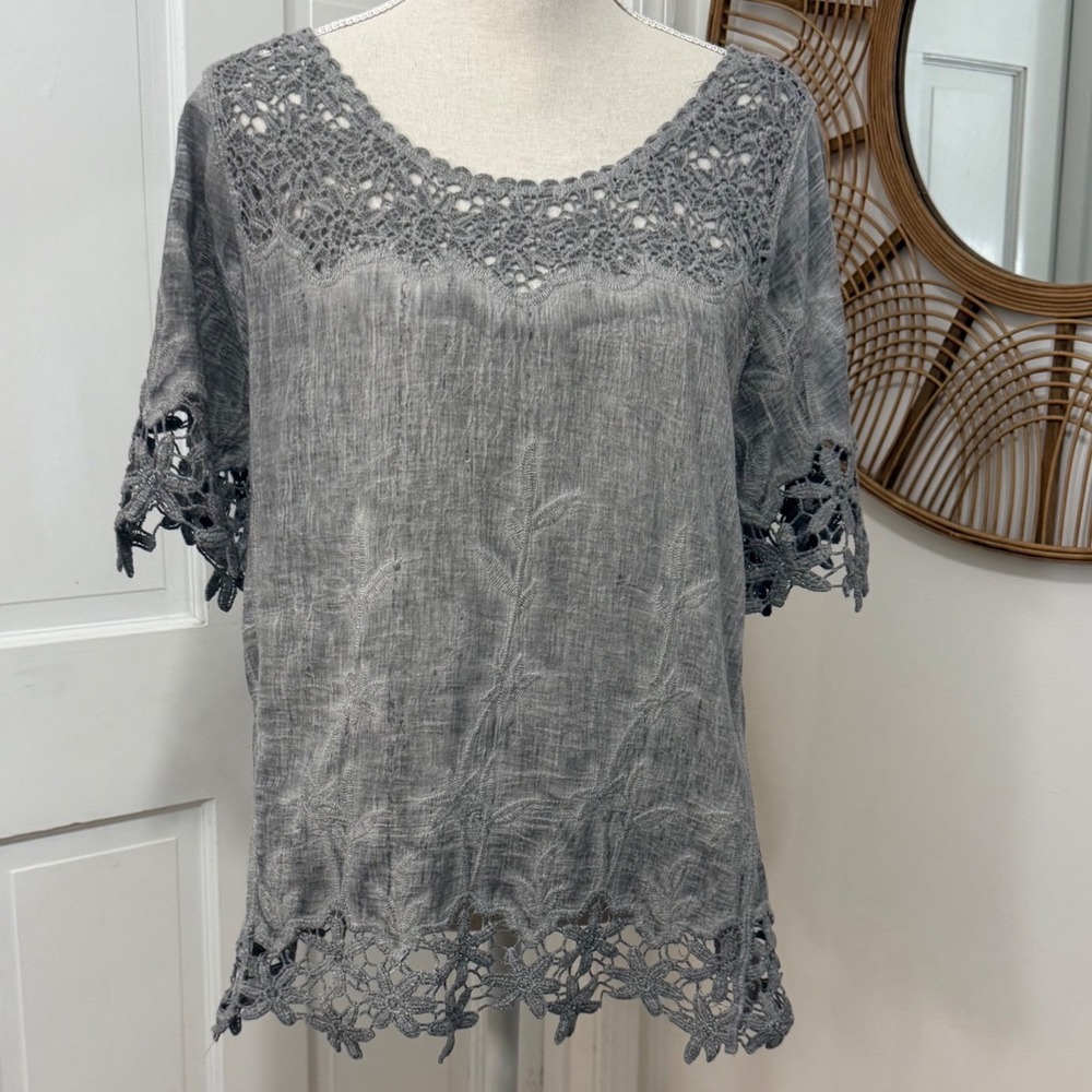 Pretty Angel Linen Cotton Blouse S/M Crochet Lace Boho Forest Fairy Boho Whimsy